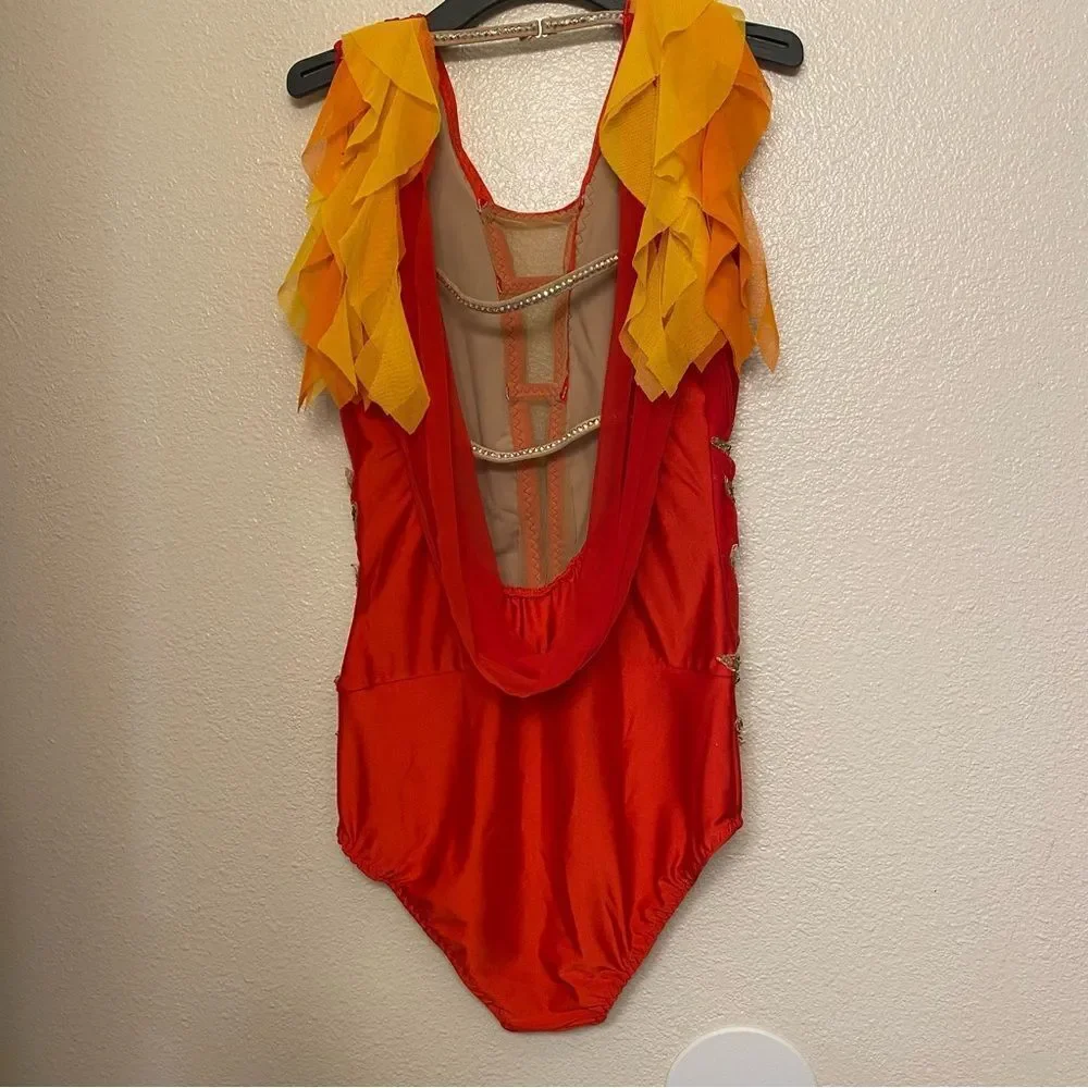Fire flame Custom Solo lyrical embellished rhinestone Dance Costume LA adult